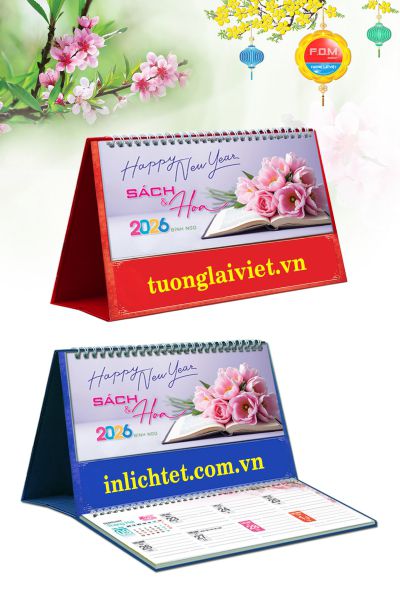 In Lịch Bàn 15 Tờ Sách Và Hoa