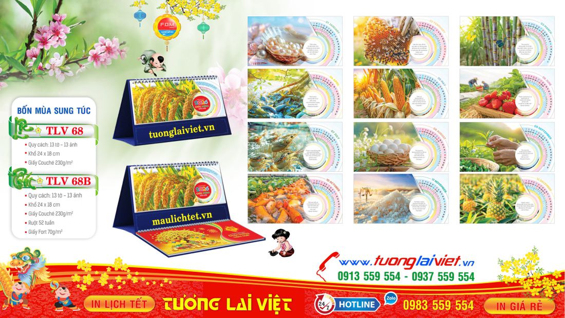 Lịch Để Bàn 13 Tờ Bốn Mùa Sung Túc