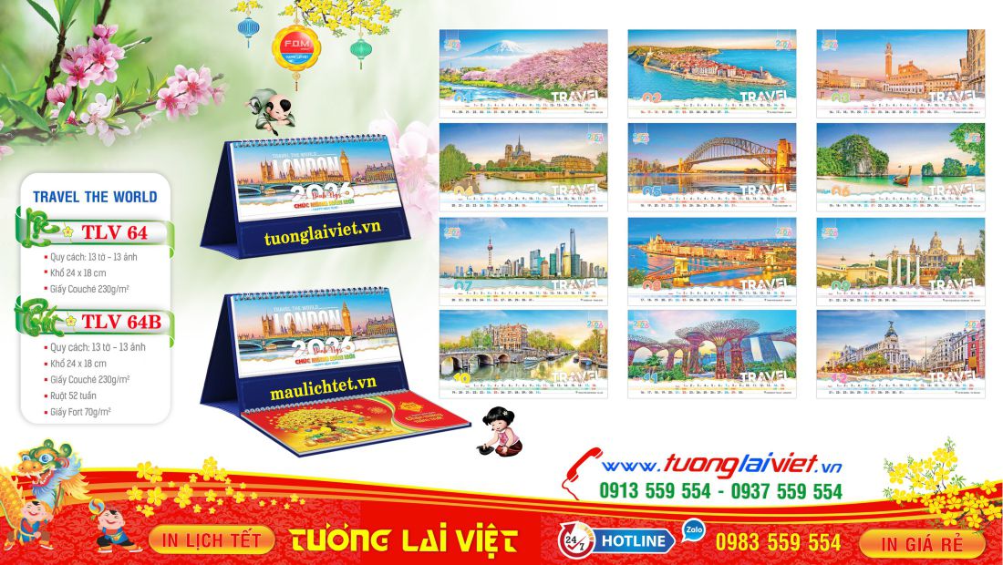Lịch Để Bàn 13 Tờ Du Lịch Thế Giới