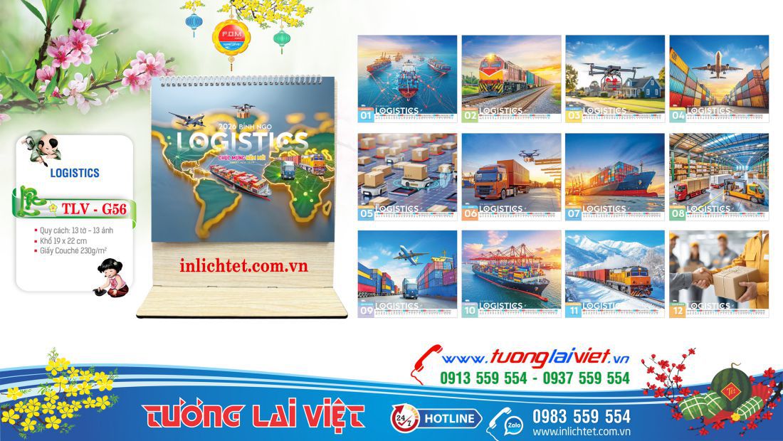 Lịch để bàn đế gỗ logistics